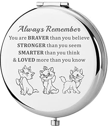 KEYCHIN Cat Pocket Mirror Cat Movie Fans Gifts You are Braver Stronger Smarter Than You Think Cat Compact Makeup Mirror for Women Girls Teenagers (Marie Always-S)
