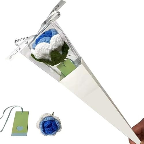 Rose floreali all'uncinetto; rose finite a mano; rosa sfumata decorazione per la casa regali romantici di San Valentino; rose finite fatte a mano (blu sfumato) (un pezzo con confezione regalo e