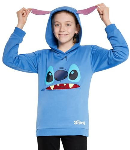 Disney Felpe con Cappuccio per Bambina, Morbida Felpa - Regalo Ragazza (Blu Stitch, 13-14 Anni)