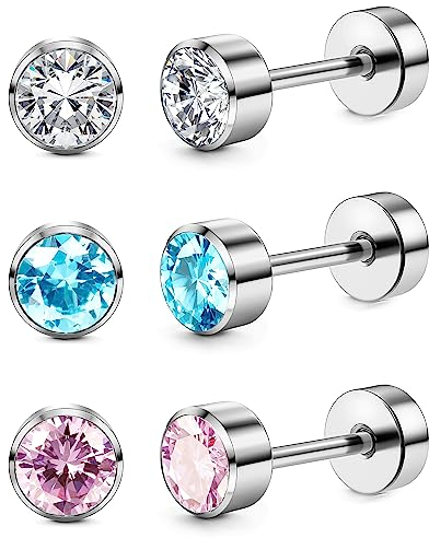 ORAZIO 3 Paar Ohrstecker für Frauen Titanium Mädchen Ohrringe Set Hypoallergen Cubic Zirkonia Herren Ohrringe 3/4/5mm Schlaf Ohrstecker Hypoallergen für empfindliche Ohren