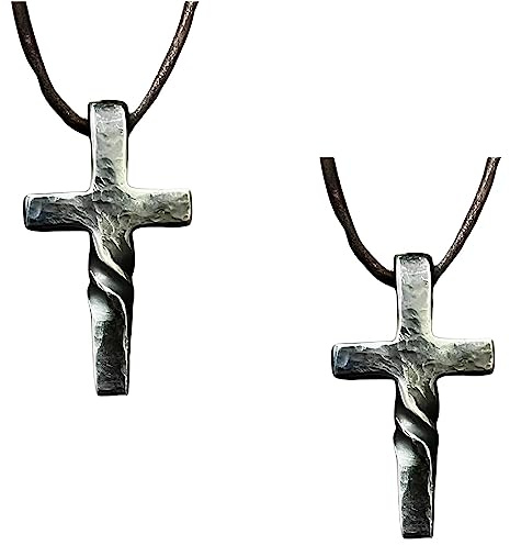 VAAC Cross Necklace,Twisted Cross Pendant Necklace,Vintage Creative Hand Forged Cross Pendant Necklace,Jewelry Gift (2Pcs)