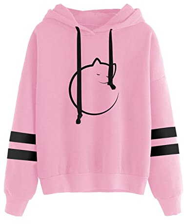 AMDOLE Langlaufski Set Damen Klassisch Komplett Frauen-Streifen-Lange Hülsen, die Hoodie Sweatershirt-Oberseiten-Bluse Bedrucken Reitshirt Damen Langarm (Pink, S)