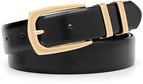 WHIPPY Damen Ledergürtel für Jeans Hosen Mode Damen Gürtel Leder goldene Schnalle in Übergröße,Schwarz 130cm
