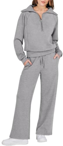 ORANDESIGNE Damen Lässiger Pyjama Trainingsanzug Sweatshirts 2-Teiliges Lounge-Set A Grau XL