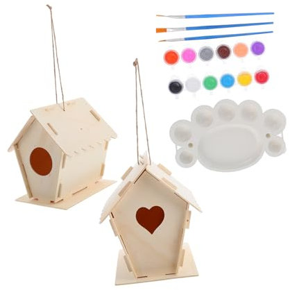 Yardwe 10stücke Unfinished Bird House Mit Malwerkzeugen Und Aufhängeseil Teiliges Bastelset Für Junge Mädchen Zum Bemalen Und Gestalten Eines Einzigartigen Vogelhauses Für Garten