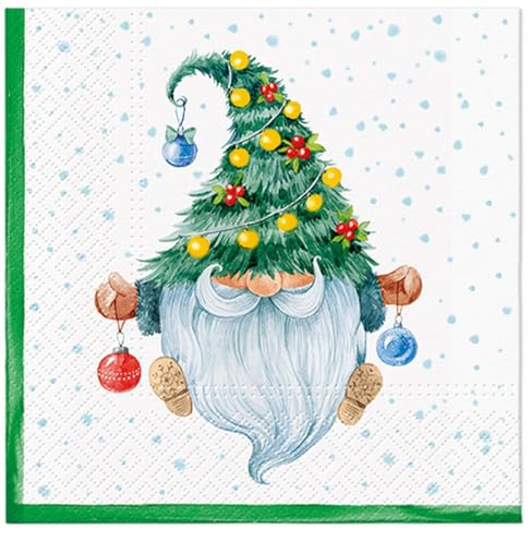 20 Servietten Weihnachten Zwerg mit Mütze als Tannenbaum als Tischdeko. Papierservietten mit Motiv. Auch für Decoupage und Serviettentechnik 33x33cm