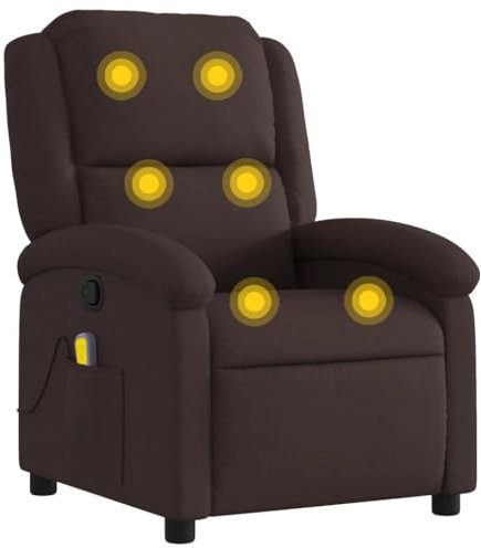 vidaXL Fauteuil de Massage Inclinable, Chaise de Relaxation avec Dossier et Repose-Pied, Siège Inclinable, Fauteuil TV, Moderne, Marron Foncé Tissu