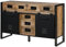 MASSIVMOEBEL24.DE | Blackburn Sideboard aus Massivholz u. Eisen #110 | Mangoholz - Natur, lackiert | 150x45x90 cm | 2 Türen, 4 Fächer und 7 Schubladen | Spind-Optik | Kommode Wohnzimmer-Schrank