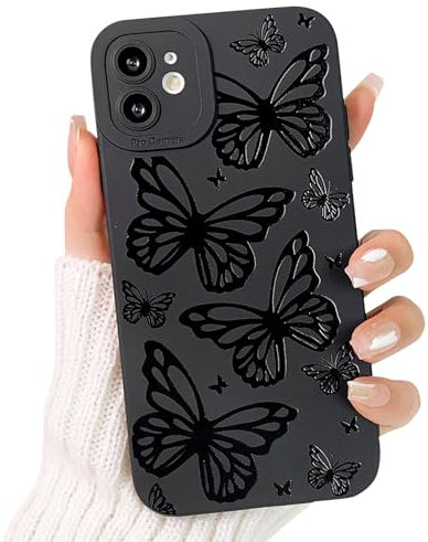 NITITOP Compatible for iPhone 11 Case Cute Cool Butterfly Black Design for Girls Women Soft TPU Shockproof Protective Phone Cover Girly - Big Butterfly