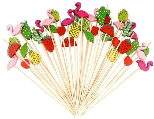 Lot de 100 brochettes cocktail - 12cm - amuse-bouches - différentes formes/couleurs pour bar, fête carnaval & anniversaire - fête, brochettes à fruits.