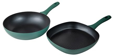 San Ignacio Juego de 2 sartenes aluminio prensado inducción Wok + Grill Media