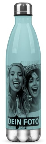 PR Print Royal Edelstahl-Trinkflasche personalisiert mit Foto - Thermosflasche, Wasserflasche BPA-frei, Reise, Camping, Sport, Schule | Personalisiertes Geschenk, Hellblau, 500 ml
