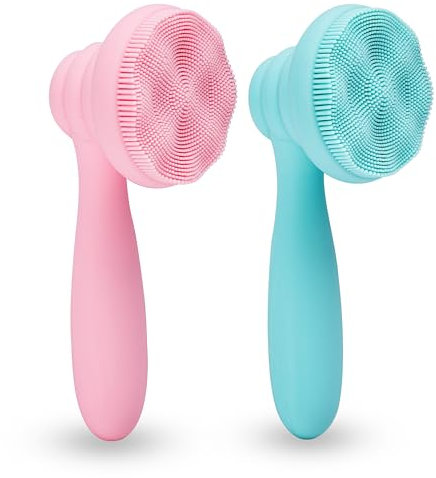 2 spazzole in silicone per la pulizia del viso, esfoliante manuale, esfoliante, con setole ultrafini, per pelli sensibili, facile da pulire, schiuma (rosa e verde)