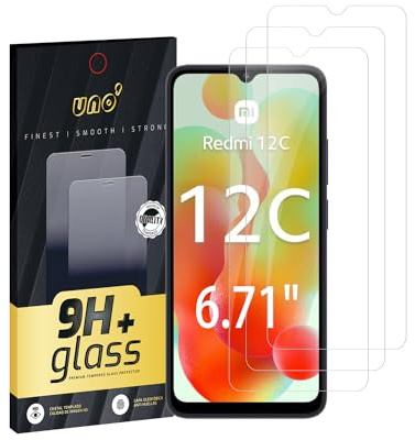 UNO' - 3 Und, Protector de Pantalla para XIAOMI REDMI 12 C (6.71), Vidrio Templado 9H, Cobertura Completa con Bordes Curvos, Ultra Resistente, Transparente, Antiarañazos, Antihuellas, Sin Burbujas.