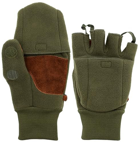 K & S Handwärmer Winter Handschuhe Fingerlos Fäustling Fleece Oliv Grün Damen Herren (Oliv Grün, XL)