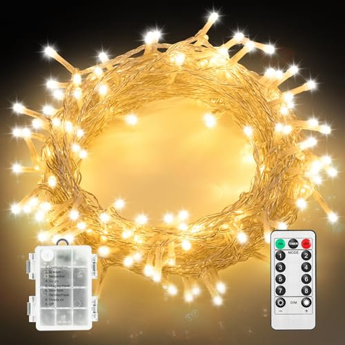 MAGGIFT LED Lichterkette Batterie mit Fernbedienung, 10M 100LED Draht Lichterkette mit Timer/8 Modi/Wasserdicht Außen Lichterketten für Weihnachtsdeko Innen Weihnachts Deko, Warmweiß