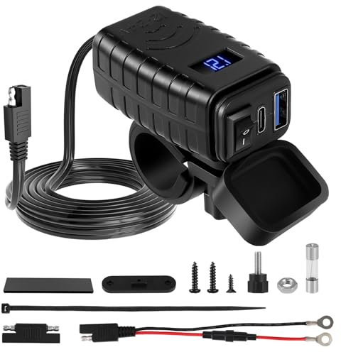 Toma USB para moto, toma cargador de coche, cargador de coche de carga rápida moto 48 W, toma USB PD Type-C QC3.0 con interruptor de encendido/apagado y voltímetro LED para moto, coche, barco,