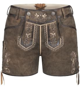 Nübler Lederhose Damen - Kurze Lederhose, Hotpants, Moderne bayrische Tracht, Lederhose Viona in Hellbraun, Größe:34