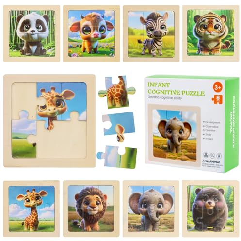 TECHEEL 8 Stück Kinderpuzzle ab 3 4 5 6 Jahre, Holzpuzzle Kinder Puzzle ab 3 Jahre Teile Puzzle Kinder Holz Steckpuzzle Mini Puzzle Spielzeug Puzzle Lernspielzeug für Mädchen and Jungen