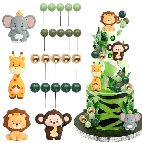 WEINIBAO Décoration Gateau Anniversaire, Jungle Animal Cake Topper Animaux Gâteau Décoration, Decoration Gateau Animaux, Topper Jungle Gateau Topper, Anniversaire Gâteau Fête Déco (B)