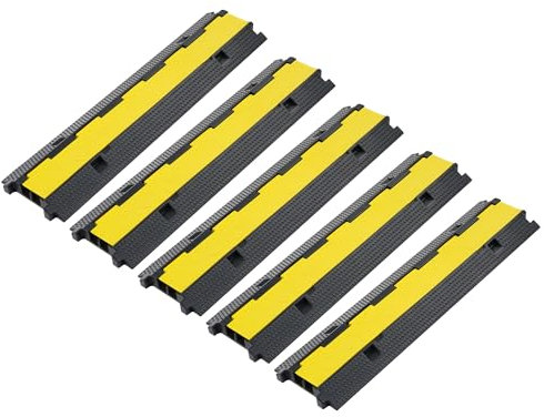 CREWORKS 5 Pezzi Passacavo a Pavimento in Gomma con 2 Canali Capacità 5T, Passacavi a Pavimento Rampa, Modulare Coperchio di Protezione Cavi Antiscivolo, Protezione per Rampa in Gomma