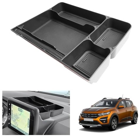 GAFAT Dacia Sandero 3/Stepway 3/Dacia Jogger 2021-2024 2025 8 Zoll Mittelkonsole Aufbewahrungsbox, Für Sandero 3 Stepway 8 Media Nav Hinter dem Bildschirm Ablagen Organizer Tray