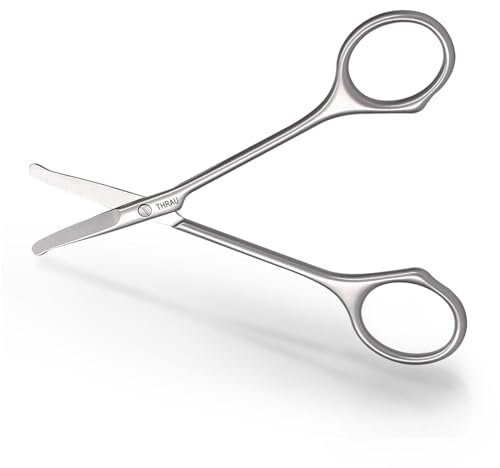 THRAU Kleine Nasenhaartrimmer Mit abgerundetem Spitzendesign - Hautschere Perfekt zum Trimmen von Bart, Schnurrbart, Nasenhaaren und Augenbrauen