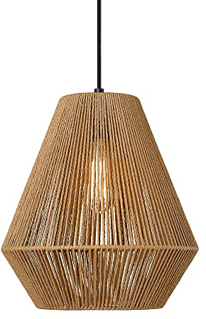 ELYONA Boho Rattan Lampe,30 cm Vintage Hängelampe mit Handgeflochtenem Rattankorb-Schirm,Verstellbare Rustikale Deckenleuchte für Kücheninsel,Esszimmer,Schlafzimmer,Landhausstil