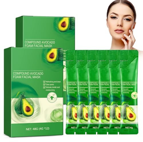 Avocado Reinigungs Gesichts Bubble Maske, Avocado-Schaum-Gesichtsmaske, Tiefenreinigende Gesichtsmaske zur Entfernung von Mitessern, Porenreinigung und Hautverjüngung, 24 Stück