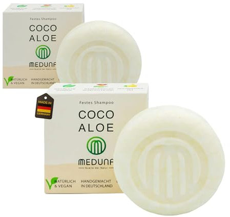 MEDUNA festes Haar-Shampoo Coco Aloe - Kokosduft - Haarseife mit Bio-Kokosöl & Shea Butter - Naturkosmetik Haarpflege - Pflegeshampoo für alle Haartypen - Made in Germany (2)