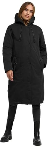 MARIKOO Damen Winterjacke (S-3XL) - Wind- und Wasserabweisend, 4 Taschen, gefütterter Kragen (abnehmbar), große Kapuze, Warme Jacke Frauen - N035 (M, Schwarz)