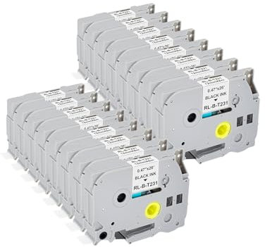 16 x Veson Kompatibel mit TZe-231 TZe231 TZc 231 Brother P-Touch Bänder 12mm TZ TZe Tape 0.47 Laminiertes Schriftband für PT-E110 PT-D400 H105WB D210 H110 D600VP H107B H100LB Schwarz auf Weiß