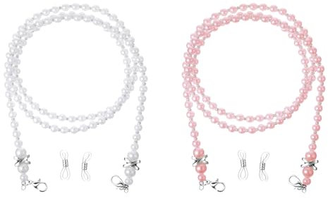 cobee 2 Stück Brillenkette Perlen, Acryl Brillenkette Damen 70cm Brillen Kette Sonnenbrillen Kette Bunte Perlen Anti-Rutsch für Brillenzubehör(Weiß+Rosa)