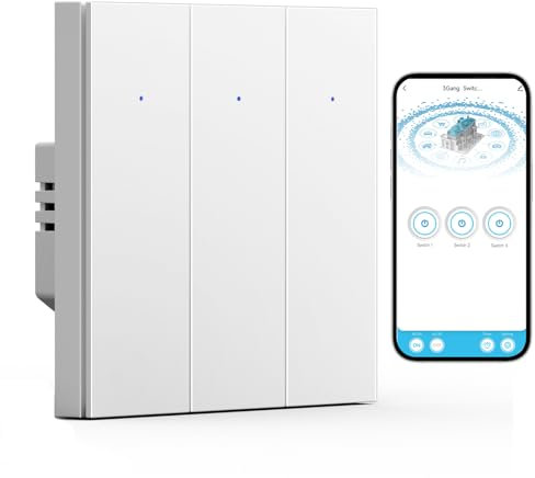 BSEED WIFI Smart Interruptor, 3 Gang 1 Vía Wifi Interruptor Basculante Empotrado Blanco, Compatible con Alexa y Google Home, Funciona con App Smart Life (Requiere Cable Neutro)