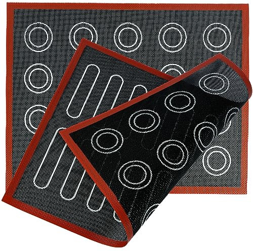 Backmatte aus Silikon, groß, 40 x 30 cm, zum Ausrollen von Teig, wiederverwendbar, Backmatte aus Silikon für Backofen, Macaron, Kekse, Pizzateig, Brot, Fondant, 2 Stück