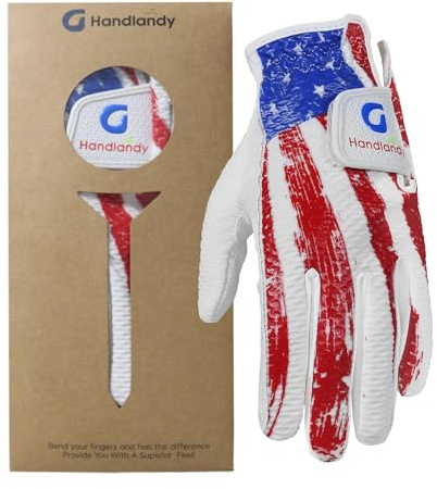 HANDLANDY Golf Gloves for Kids Boys and Girls, 1-Pack Left Hand, Breathable Comfort Gloves Gift for Youth Toddler Junior (American Flag,Medium,Age 5-7)
