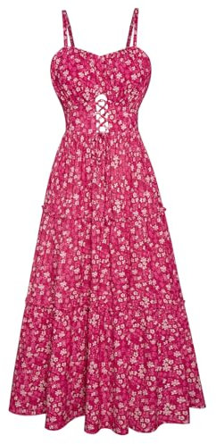 GRACE KARIN Robe d'été pour Femmes Bretelles Spaghetti Motif Floral Robe de fête été A Ligne Robe de Plage bohème Mariage Rose-Blanc Fleur M-5