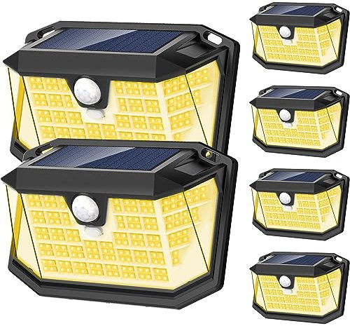LANSOW Solarlampen für Außen mit Bewegungsmelder, 【188LED/Warmweiß/6 Stück】 Solarleuchten für Außen, 270° Solarleuchten für Außen, IP65 Wasserdichte Solar Strahler mit Bewegungsmelder für Garten Wand