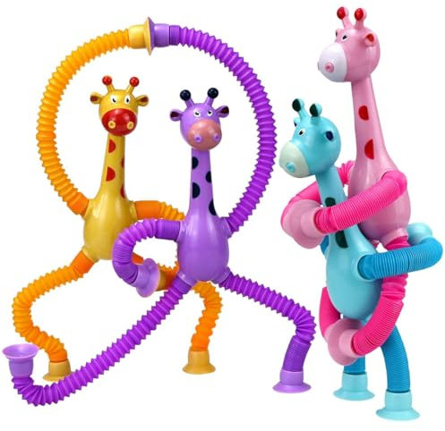 SIVZUMO 4 Piezas Juguete Telescópico con Ventosa de Jirafa Suction Cup Spinner Toys Pop Tubes Juguetes Juguetes Educativos Adecuado para Niños y Adultos con Autismo para Aliviar el Estrés la Ansiedad