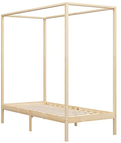 Festnight Himmelbett Holzbett 100x200 cm Ehebett Bettgestell Holz Doppelbett Einzelbett Bett Bettrahmen Schlafzimmerbett