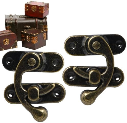 Gancho de pestillo antiguo | Cerrojo de madera para joyero, pestillo de gancho izquierdo y derecho de estilo vintage, cerrojo de gancho antiguo, 2 cajas antiguas retro, cerradura de gatillo para