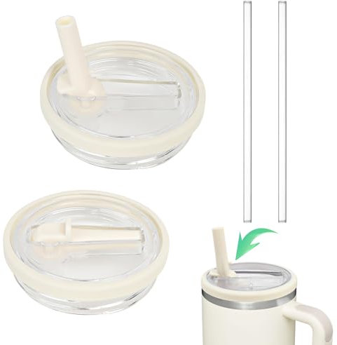 2 Pièces Stanley Cup Couvercle Étanche, Remplacement de Couvercle pour Gobelet Stanley 40 oz, Couvercle Sécurisé avec Paille Compatible avec Les Bols Stanley, Blanc Clair