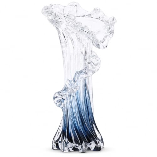 9.8 H Blaue mundgeblasene Glasvase, moderne handgeblasene Küstenvase, wunderschöne einzigartige Meereswellen-Tischdekoration für Wohnzimmer, Schlafzimmer, Büro, Couchtisch und Hochzeitsdekoration (M)