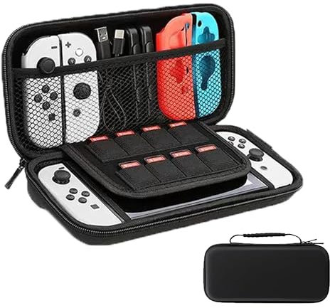 Bukuhlio Étui Rigide EVA pour Nintendo Switch/Switch OLED - Housse Zippée Anti-Choc 10 Cartes + Rangement - Pochette Durable pour Console & Accessoires - Noir