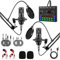 TECKZOON BM800 - Kit completo de podcast para 2 micrófonos cardioides, interfaz de audio y mezclador de DJ, ideal para streaming en vivo, canto, TikTok y YouTube