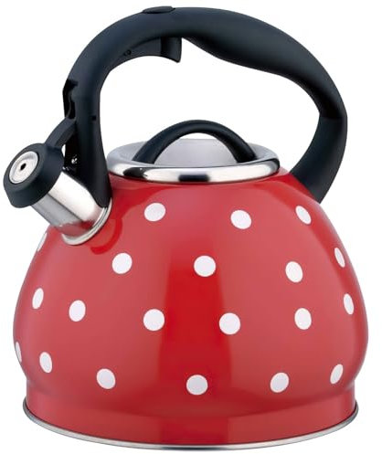 HIFRQVVC Herd Edelstahl Pfeife Teekessel, Moderner Whistlikettle Wave Point 3L Teekessel mit hitzebeständigem Griff, Edelstahl-Gaskessel, Induktionskochfelder, Gas-Teekanne(Red)