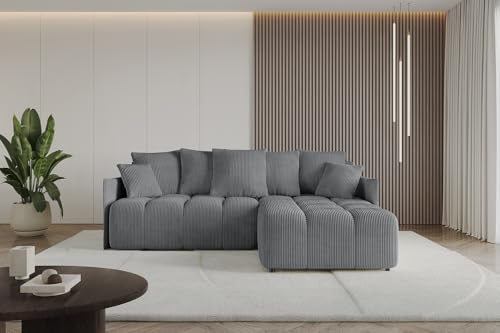 ALTDECOR Ecksofa mit Schlaffunktion und Bettkasten Corner Sofa Bett Eckcouch Couch L-Form Schlafcouch Ausziehbar Wohnlandschaft Schlafsofa Cauchsofa LONLI-L 251x189x68 Dunkelgrau