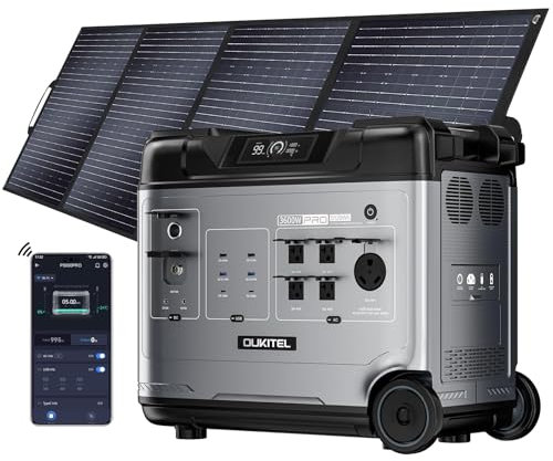 Oukitel P5000 Pro Centrale Elettrica Portatile da 5120Wh/4000W con Pannello Solare da 400W, prese CA 5×3200W, generatore solare LiFePO4, ricarica rapida da 3200W,campeggio e camper