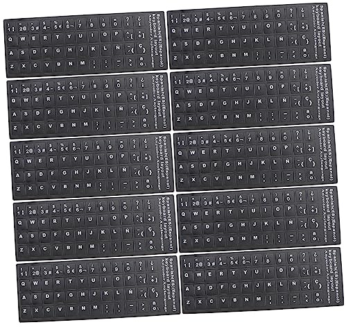 GALPADA Pegatinas de Teclado para Portátil Español 10 Piezas PVC Negro | Conversión a Otro Idioma , sin Residuos al Retirar , Uso en Casa y Escuela