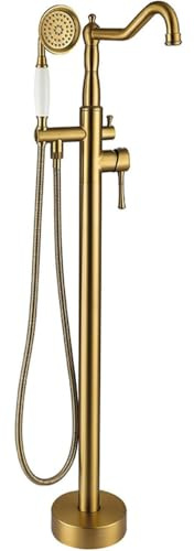 NBTRXWAFR Freistehende Badewannenarmatur Mischbatterie Dusche Retro 360° Schwenkbar Duscharmatur Einhebelmischer Mit Handbrause Und Duschschlauch,Gold